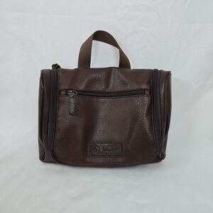 Original Penguin Mens Brown Faux Leather Shaving Toiletry Travel Hanging Zip Bag